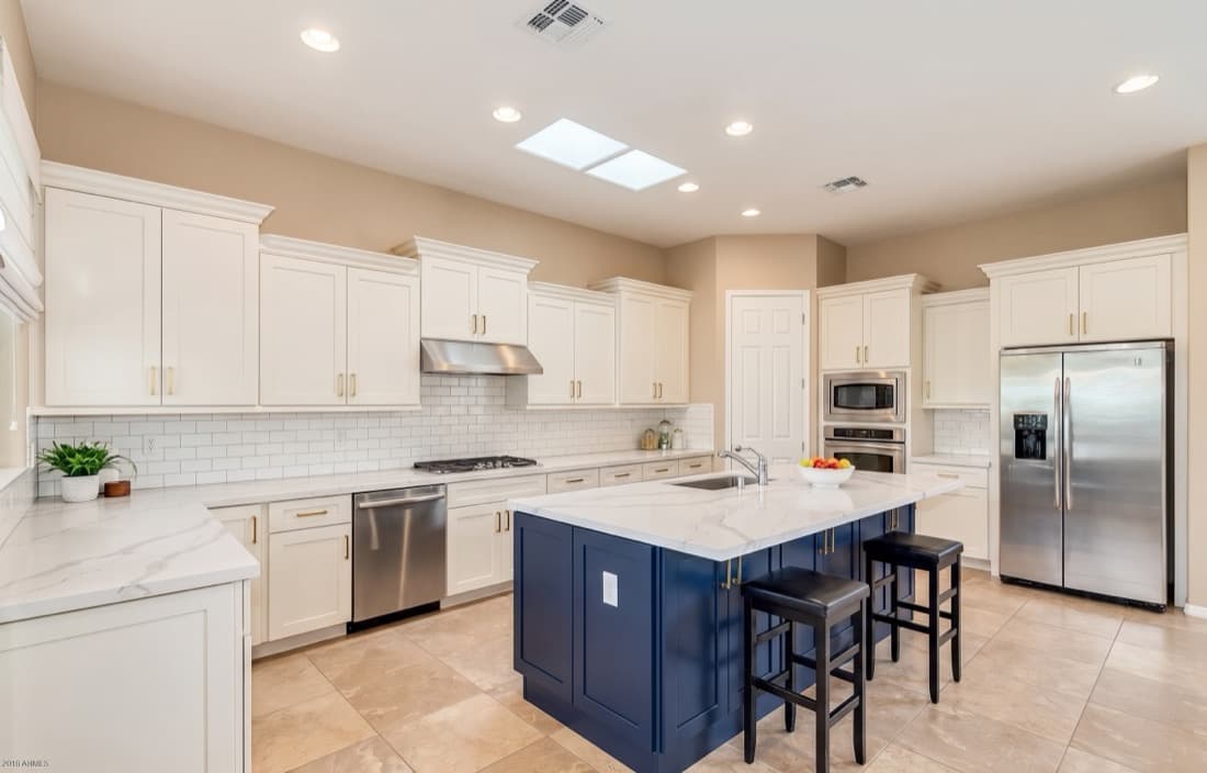 The same kitchen rendered as Two-Tone Navy Island